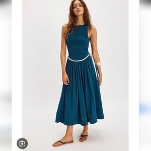 Free People Nightingale Seersucker Midi Dress Anthropologie Dropped Waist Seasid